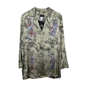 Vintage Citron Santa Monica Silk Blend Asian Art To Wear Jacket Small Lagenlook